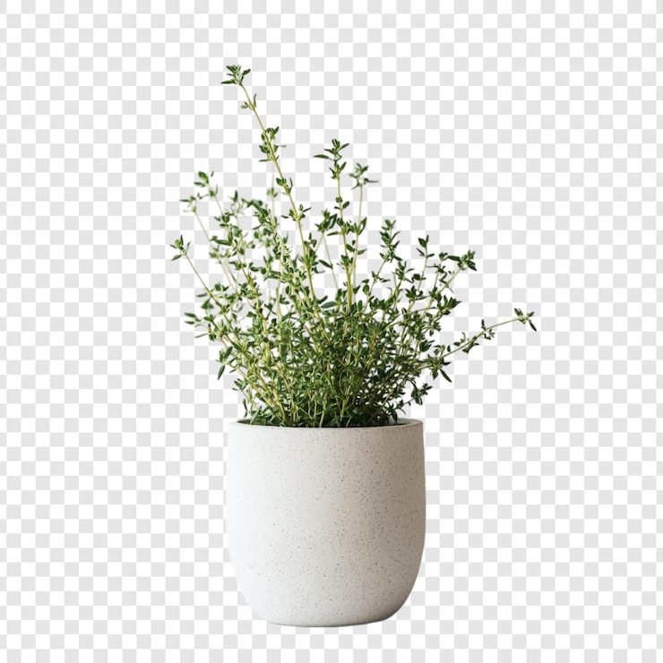 Free PSD a potted thyme plant in a speckled white pot