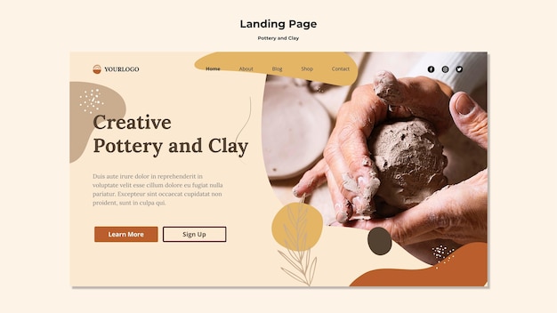 Free PSD pottery and clay landing page template