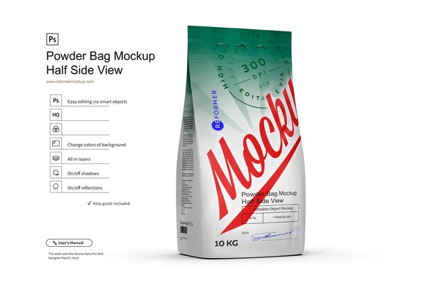 Download Premium Psd Powder Bag Mockup Half Side View 10kg