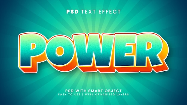Power superhero 3d editable text effect with cartoon and kids text style
