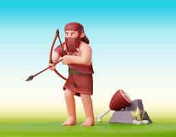 Free PSD prehistoric caveman character 3d composition