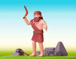 Free PSD prehistoric caveman character 3d composition