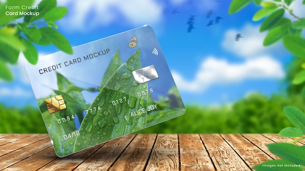 환경 친화적 인 프리미엄 신용 카드 및 직불 카드 모형 템플릿 프리미엄 PSD 파일
