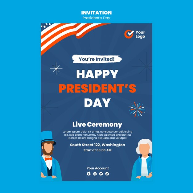 Presidents day celebration invitation template