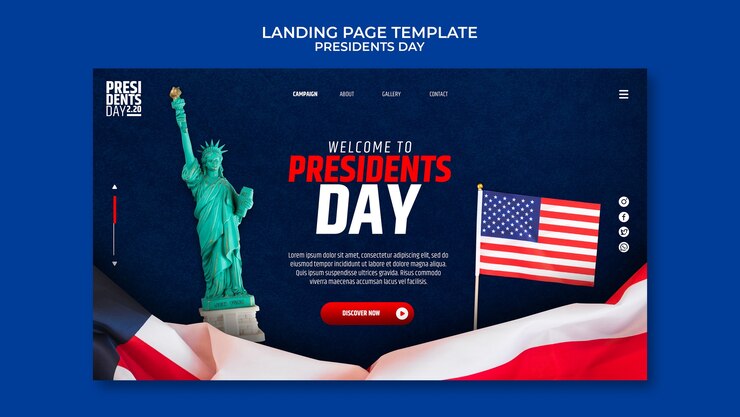 Free PSD presidents day celebration landing page template