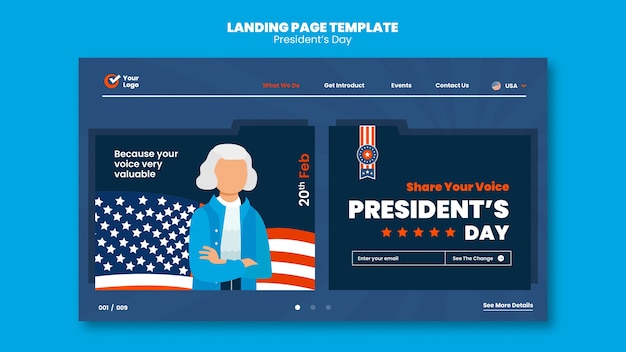 Free PSD presidents day celebration landing page template