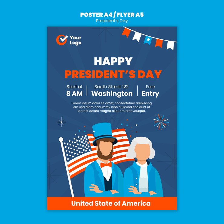 無料PSD 大統領の日お祝いポスター テンプレート