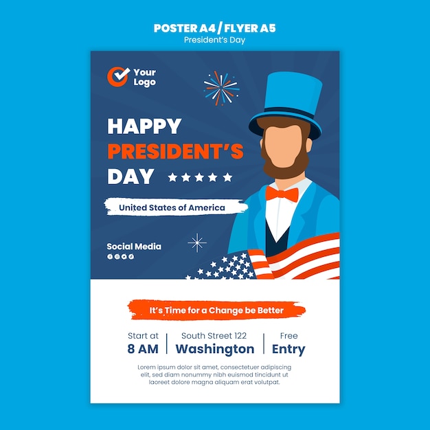 Free PSD presidents day celebration poster