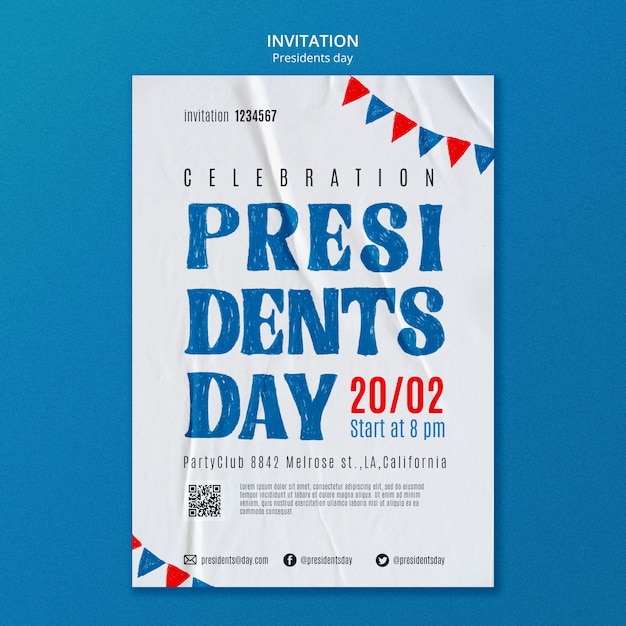 Free PSD presidents day invitation template