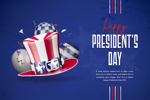 無料PSD 帽子とアメリカ国旗の大統領の日3dソーシャルメディアバナーテンプレート