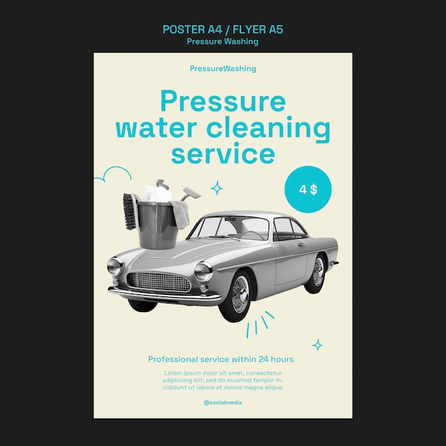 PSD gratuito modello di poster del servizio di lavaggio a pressione