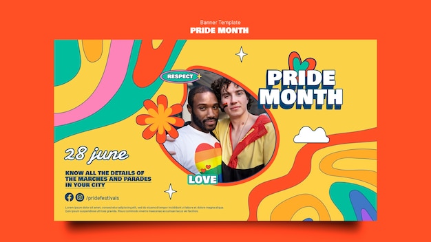 Бесплатный PSD Шаблон горизонтального баннера празднования месяца гордости