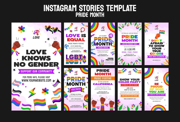 PSD gratuito storie di instagram per celebrare il mese dell'orgoglio