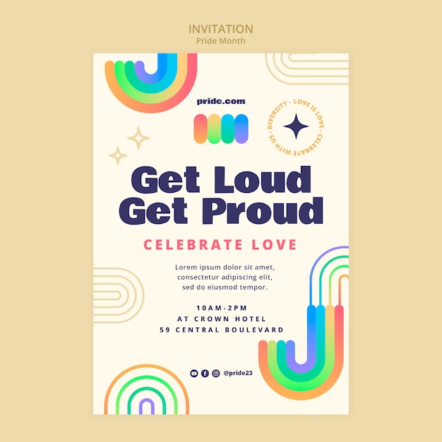 Free PSD pride month celebration invitation template