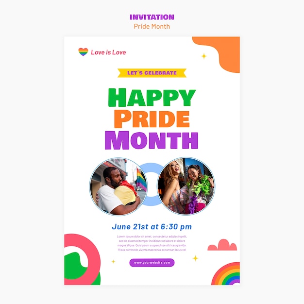 Free PSD pride month celebration invitation template