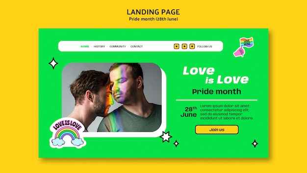 Free PSD pride month celebration landing page template