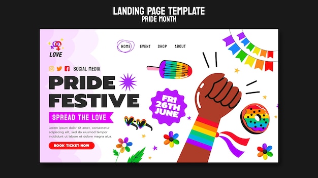 Free PSD pride month celebration landing page template