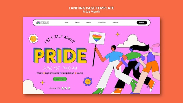Free PSD pride month celebration landing page template