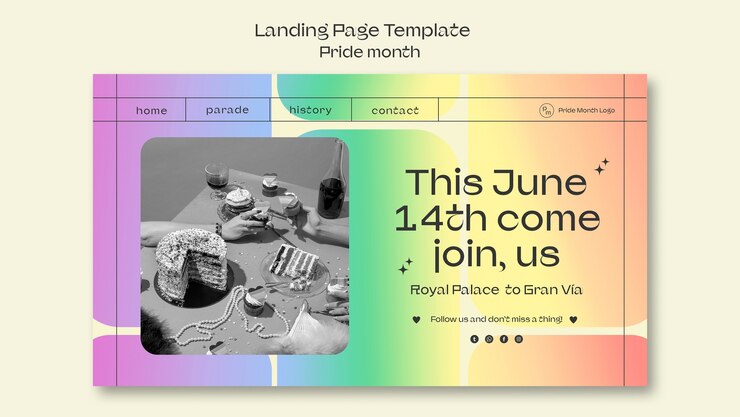 Free PSD pride month celebration landing page template