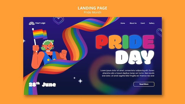 Free PSD pride month celebration landing page template
