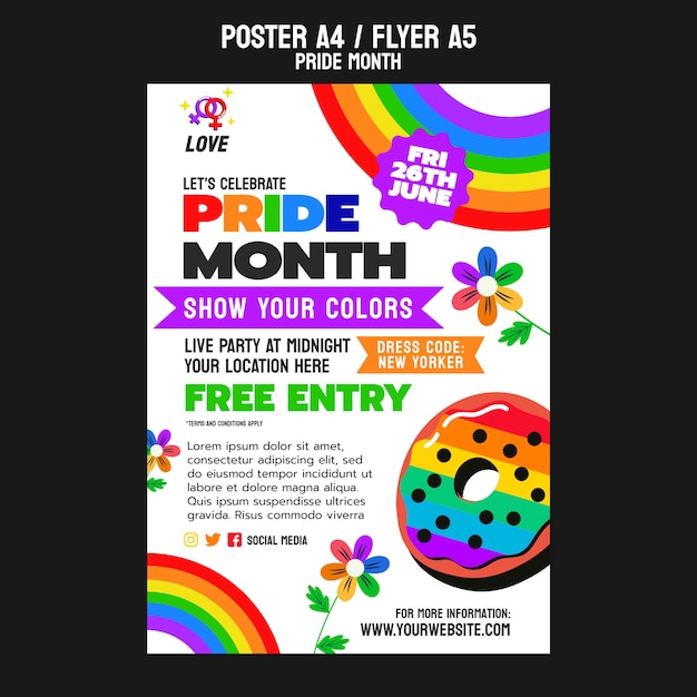 Free PSD pride month celebration poster template