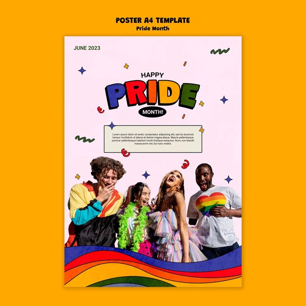 Бесплатный PSD Шаблон плаката празднования месяца гордости