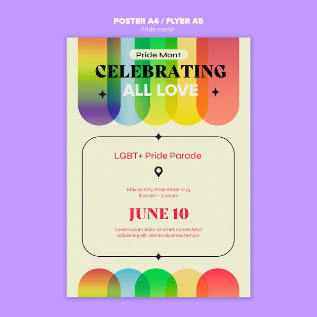 Бесплатный PSD Шаблон плаката празднования месяца гордости