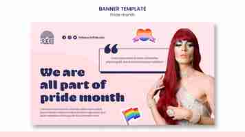 Free PSD pride month horizontal banner template with lgbt person