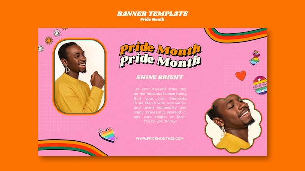 Pride month horizontal banner template with rainbows