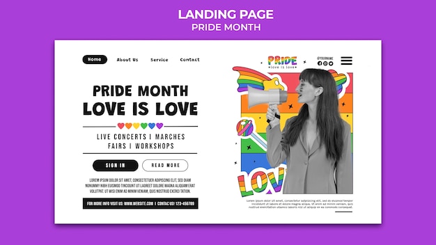 PSD gratuito modello di pagina di destinazione del mese dell'orgoglio con i colori dell'arcobaleno