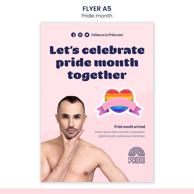 Pride month vertical flyer template with lgbt person