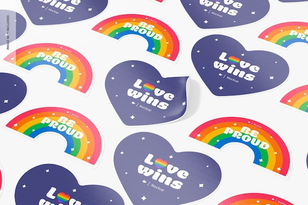 Pride Stickers Set Mockup, Mosaic