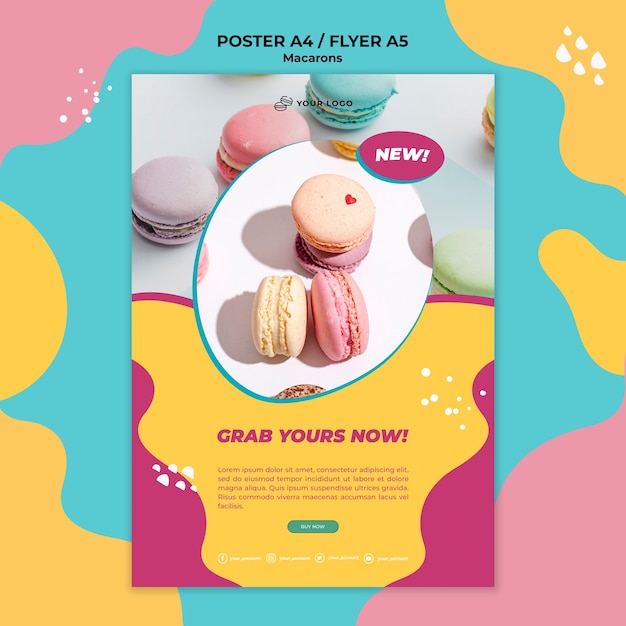 PSD gratuito stampa modello di volantino macarons pasticceria