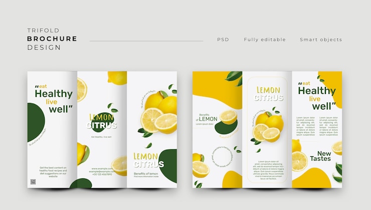 मुफ़्त PSD printready triptych design of citrus fruits