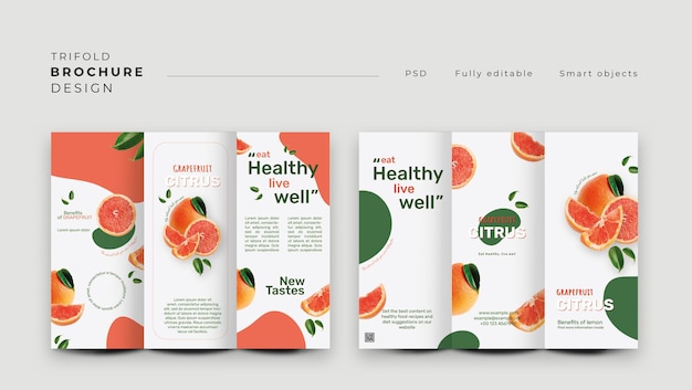 無料PSD 柑橘系の果物のprintreadyトリプティックデザイン