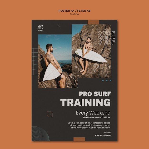 Free PSD pro surf training poster template