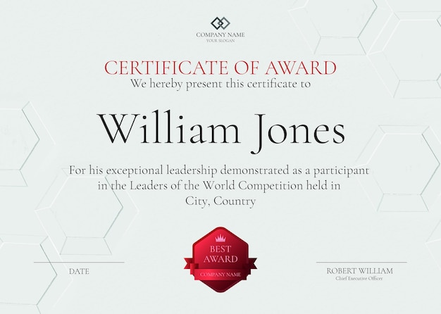 Free PSD professional award certificate template psd in white abstract design