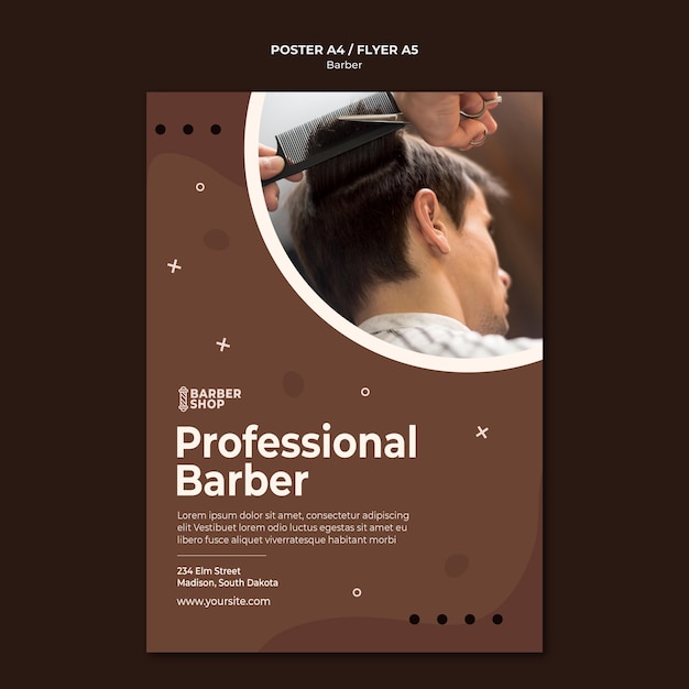 PSD gratuito barbiere professionista e modello di poster del cliente