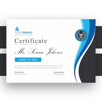 Шаблон сертификата профессионального синего бизнеса