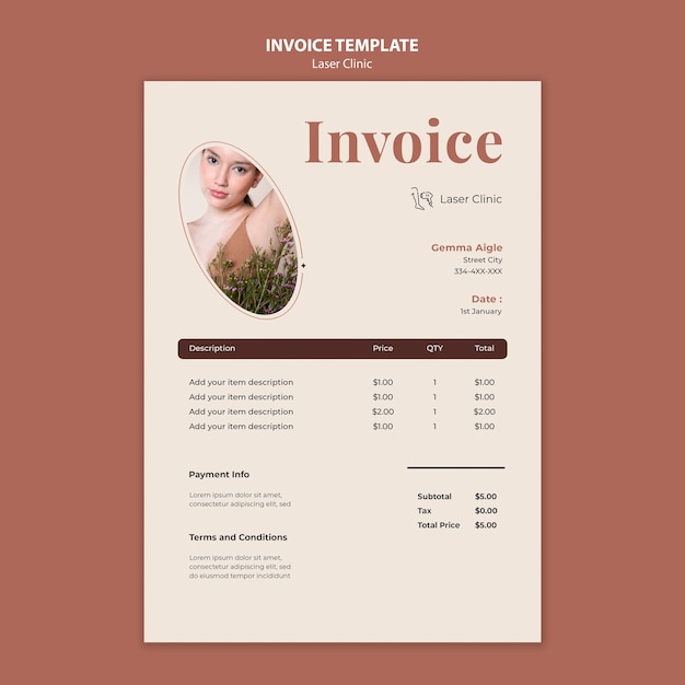 Free PSD professional laser clinic invoice template