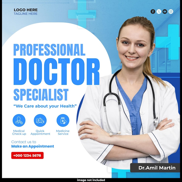 Free PSD professional medical healthcare service social media post template design