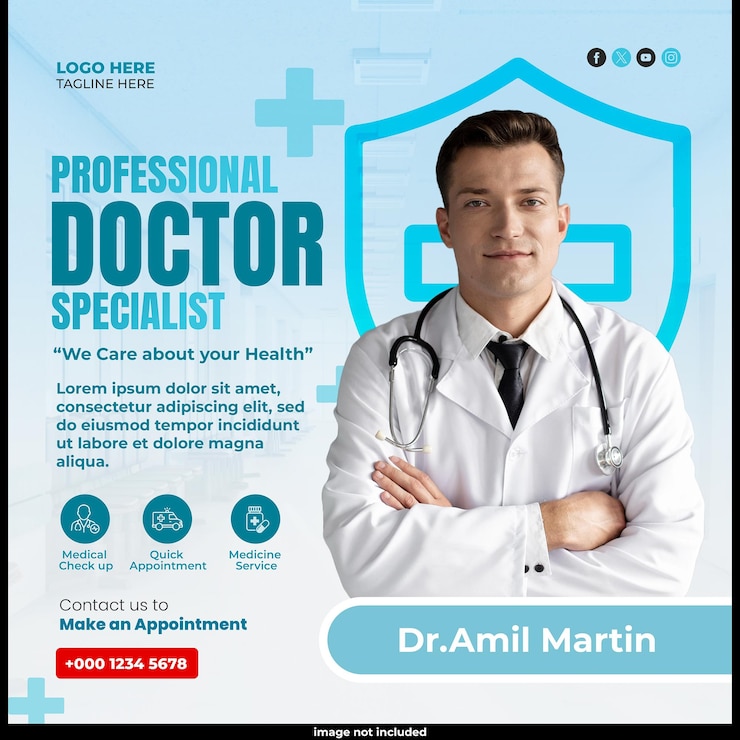 Free PSD professional medical healthcare service social media post template design
