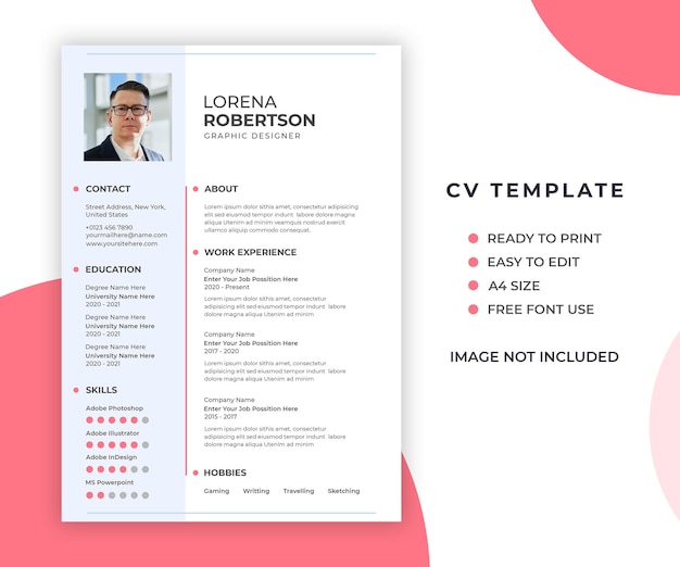 Free PSD professional minimal and modern resume or cv template