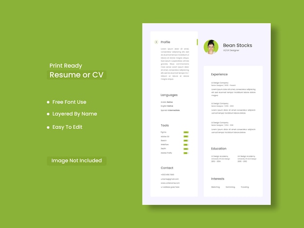 Professional modern and minimal resume or cv template