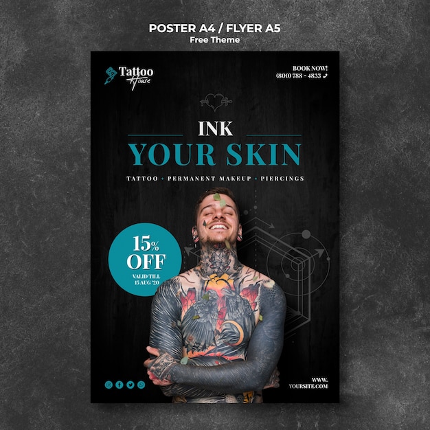 PSD gratuito modello di volantino professionale studio tatuaggio