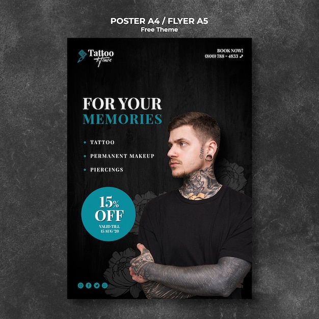 PSD gratuito modello di poster professionale tattoo studio