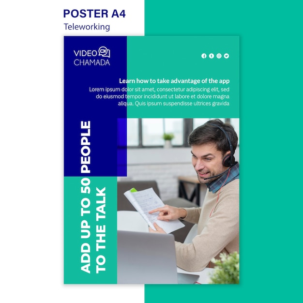 Free PSD professional teleworking poster template