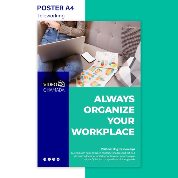 Free PSD promoting telework poster template