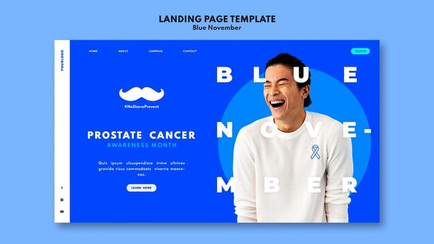 Prostate cancer awareness landing page template with blue details