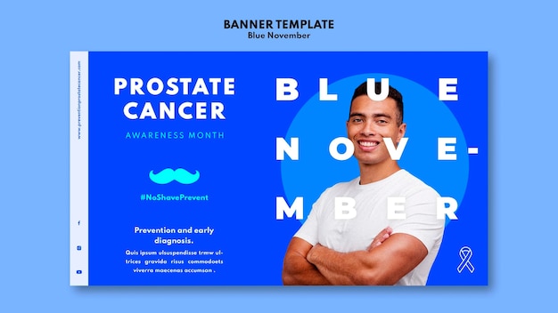 Modello di pagina di destinazione per la consapevolezza del cancro alla prostata con dettagli blu